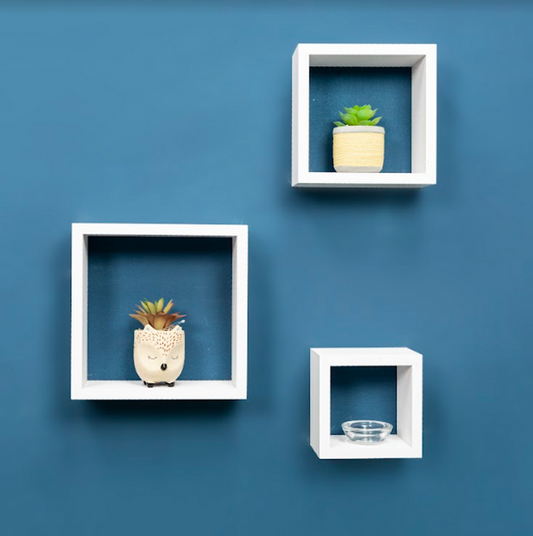 Stylish Set of 3 White Cube Floating Wall Shelves - CHELF