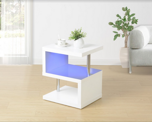 Stunning 3-Layer White Coffee Table with Dimmable Blue LED - Effulgence